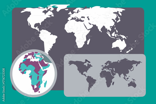 World Map With Zoomed Africa And Smaller World Map inset purple map of
