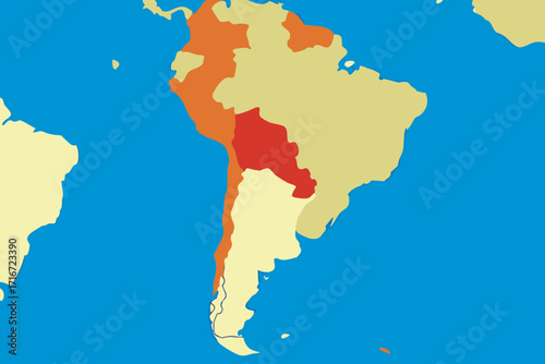 South America Map Highlighting Peru Bolivia And Chile vector illustration map of