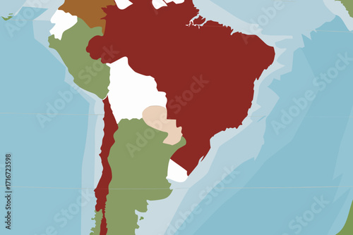 South America Map With Brazil Chile And Paraguay Highlighted vector illustration map of