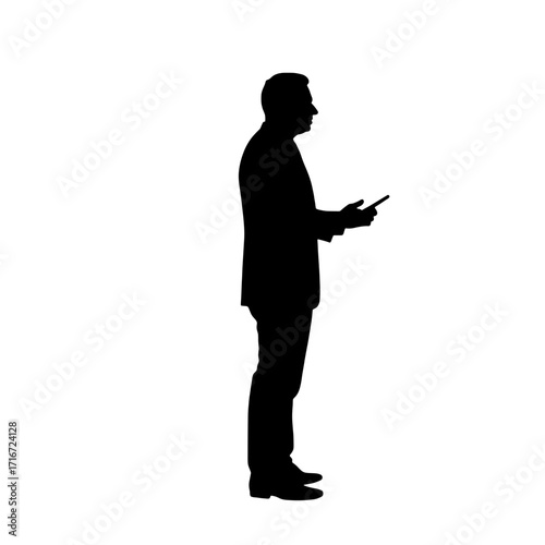 Businessman giving presentation while standing with a smartphone  