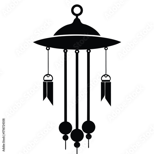 Hanging Ornament Silhouette Decorative Mobile with Beads and Geometric Shapes in Elegant Black