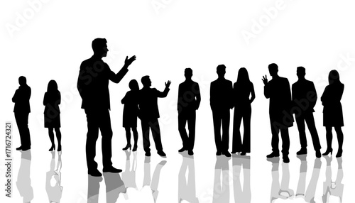 Business meeting silhouettes of people engaged in conversation  