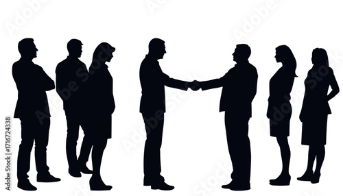 Business people shaking hands in silhouette against white background  