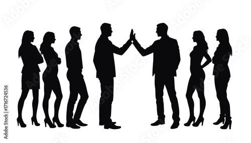 Business people discussing ideas in silhouette on white background  