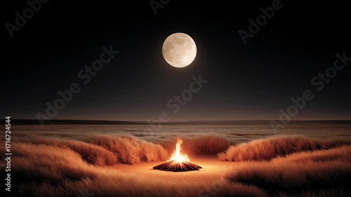 Wilderness Campfire Warmly Flickering Under the Moon
