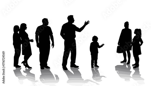 Group of people interacting in silhouettes against a white background  