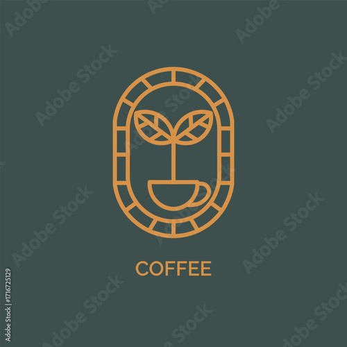 Simle coffee shop logo with a coffee tree growing in a coffee cup.