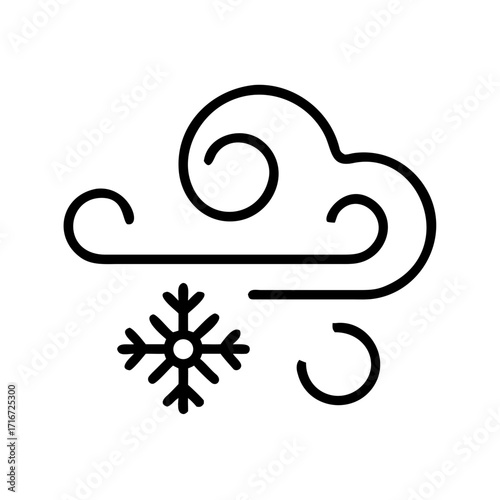 Snowflake blowing in wind with cloud outline representing Winter  