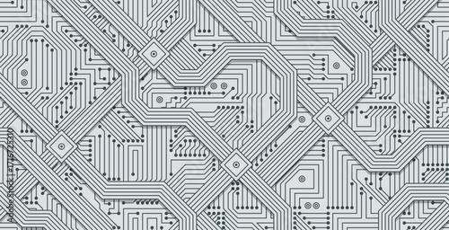 Seamless motherboard technology pattern on a white background.