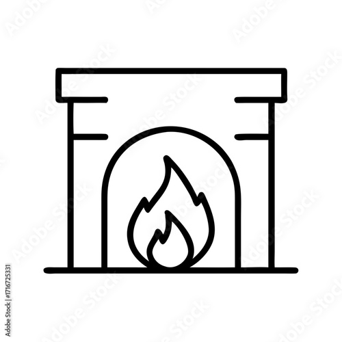 Simple fireplace icon with fire representing warmth and comfort in Winter  