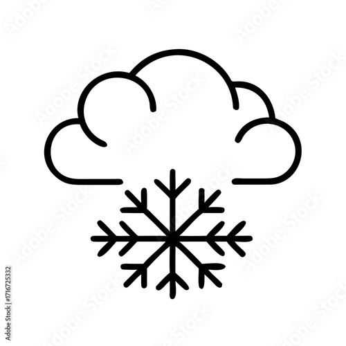 Snowflake falling from cloud in minimalistic black and white design  