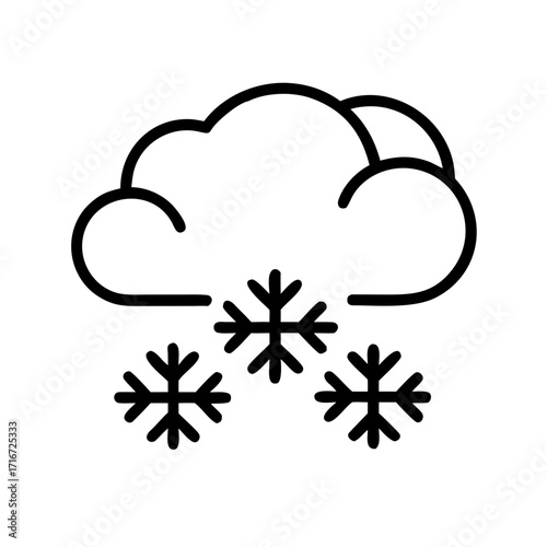 Snowflakes falling from a cloud on a simple white background  