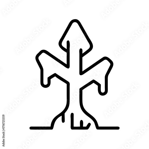 Frozen tree with melting snow in winter landscape  