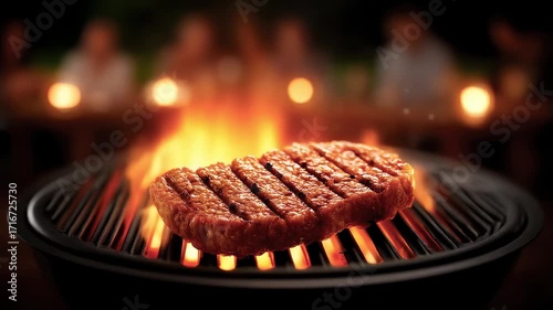 Delicious Steak Sizzling on the Grill