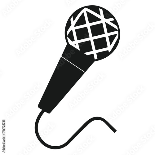 Black Silhouette of a Dynamic Microphone with a Curved Cord audio sound
