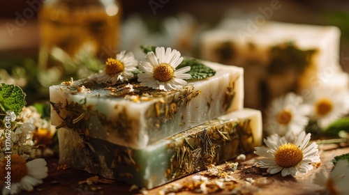 Wallpaper Mural Natural Herbal Soap Bars with Chamomile Flowers
 Torontodigital.ca