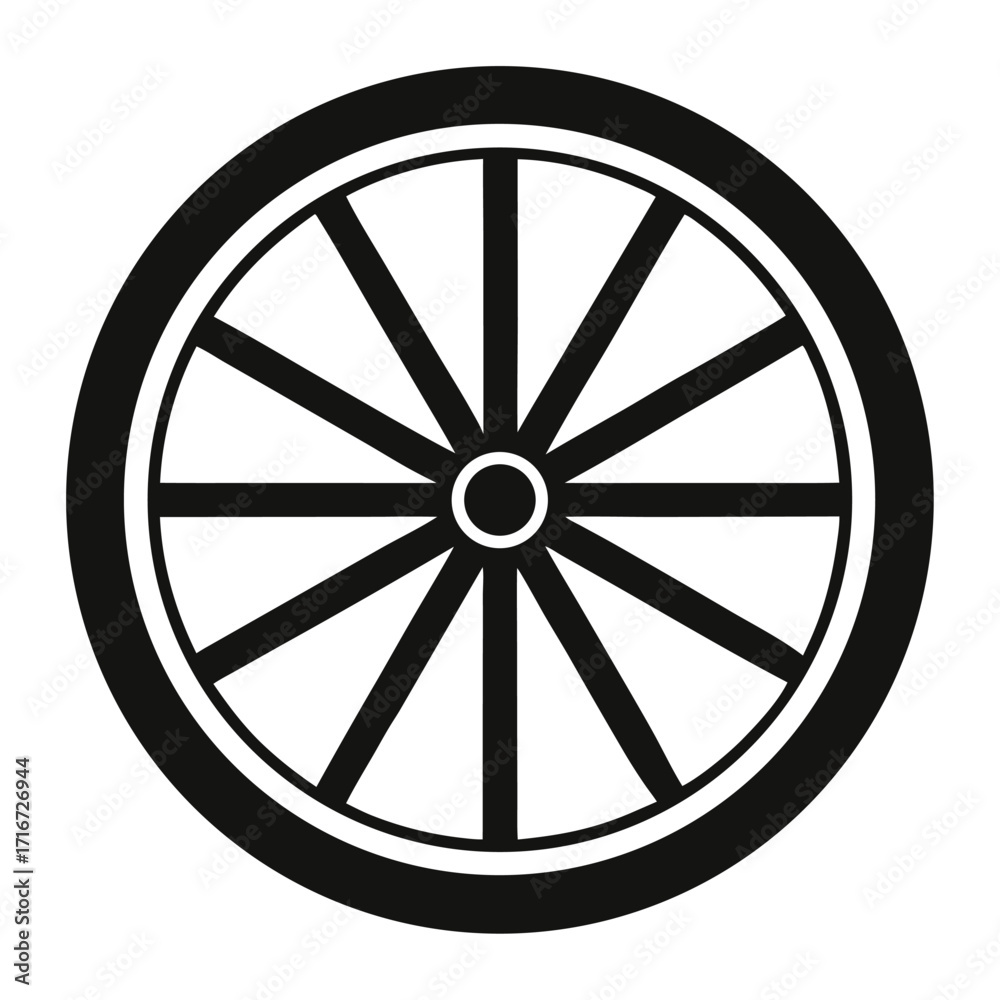 Obraz premium Black and White Wheel Image with Spokes Radiating From the Center Round Hub