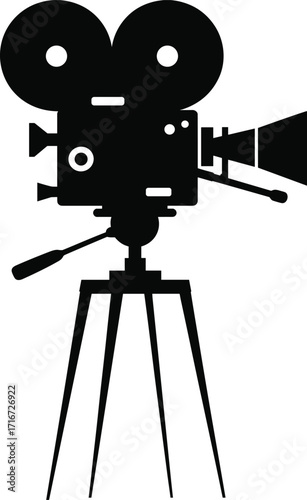 Professional Video Camera on Tripod Vector Illustration for Filming and Broadcasting