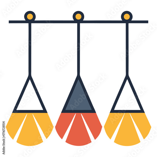 Three Hanging Pendant Lights with Geometric Shades on a White Background Keywords: pendant lights, hanging lights