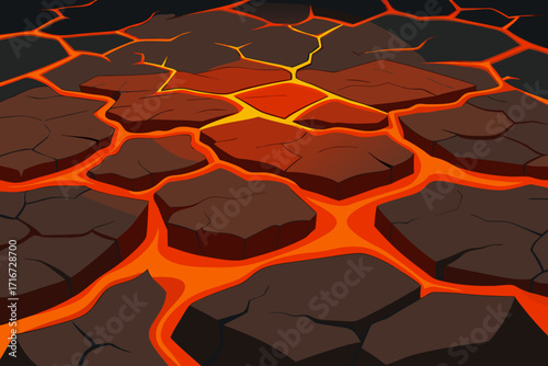 Cracked earth with molten lava flowing through