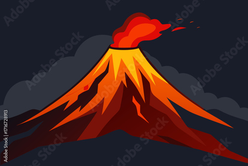 Volcano eruption with lava and smoke