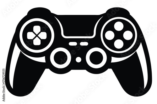 Black Game Controller Illustration with Directional Pad and Four Button Layout Design