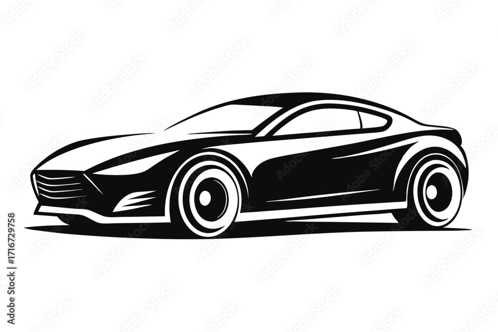 Naklejka premium Sleek Black and White Coupe Illustration with Dynamic Lines and Modern Design