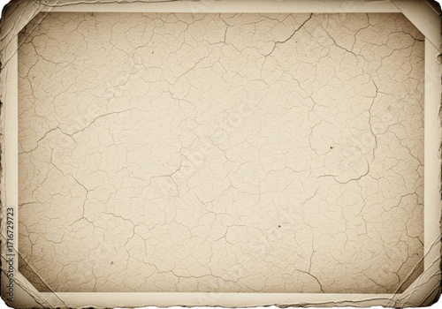 Weathered sepia-toned vintage photograph with intricate cracks, frayed edges, and soft vignette, ideal as a textured historical document background. Concept of vintage document background