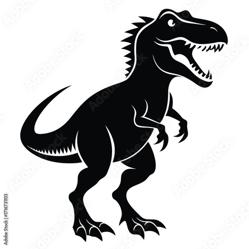 Fierce Black Silhouette Roaring Tyrannosaurus Rex Dinosaur with Sharp Teeth and Claws
