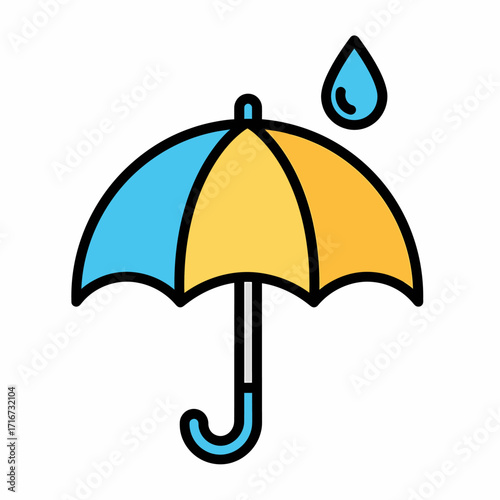 Protection from Rain A colorful umbrella shielding against a falling water drop, symbolizing safety and weather preparedness