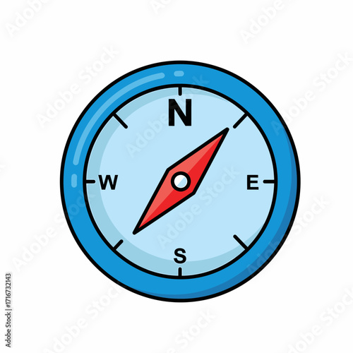 Vector illustration of a simple navigation compass, a symbol for travel, direction, exploration, and guidance on a journey