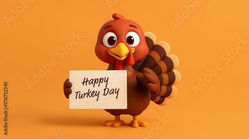 Cute Cartoon Turkey Holding a Sign with 