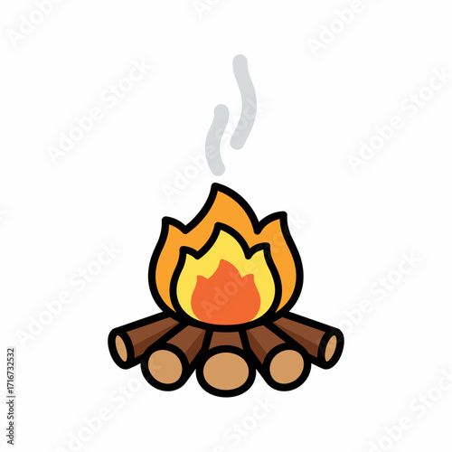 Cartoon campfire with burning logs and smoke rising into the air