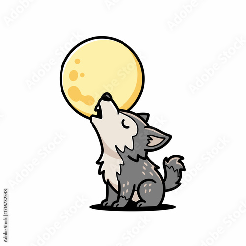 A Cartoon Wolf Howling at the Moon A Simple Illustration of a Nocturnal Scene