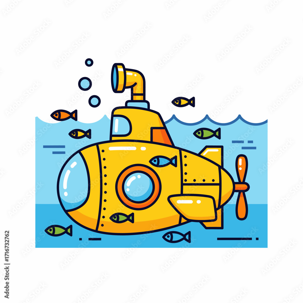 Obraz premium Vibrant Yellow Submarine in the Ocean An Eye-Catching Illustration of Underwater Exploration