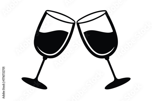 Two Clinking Black Wine Glasses Celebrating a Toasting Event Silhouette Design