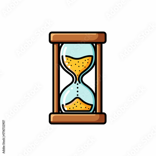 Classic wooden hourglass icon with golden sand flowing steadily, symbolizing the relentless passage of time, the urgency of deadlines, and the concept of finite moments in life