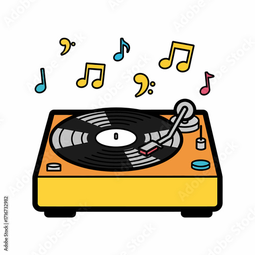 Turn Up the Volume A Groovy Turntable Illustration with Musical Notes