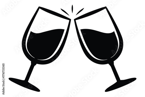 Clinking Wine Glasses Black Silhouette Illustration for Celebrations, Toasts, and Special Occasions