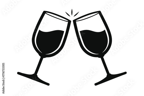 Two Black Wine Glasses Toasting in Silhouette Illustration for Celebrations and Events