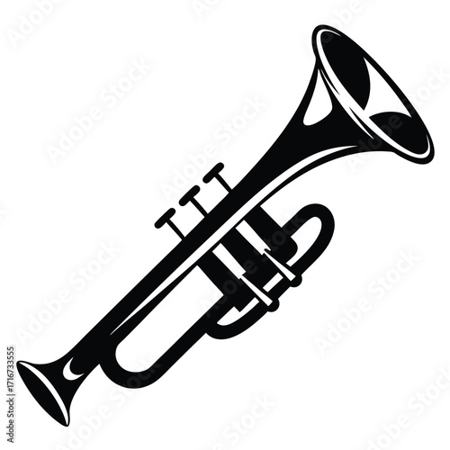 Silhouette Illustration of a Trumpet with Valves and Bell in Black Color