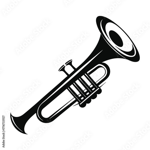 Stylized Black Trumpet Illustration Musical Instrument Art, Isolated Vector Graphic Image
