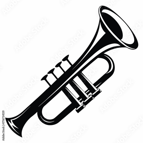 Stylized Black and White Illustration of a Brass Trumpet Musical Instrument