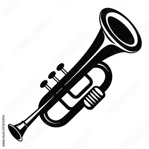Black and White Trumpet Illustration Classic Musical Instrument Graphic Design Element