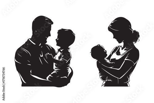 Silhouettes of a father and mother holding their children