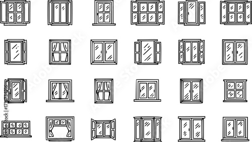 Big set of window line icons.