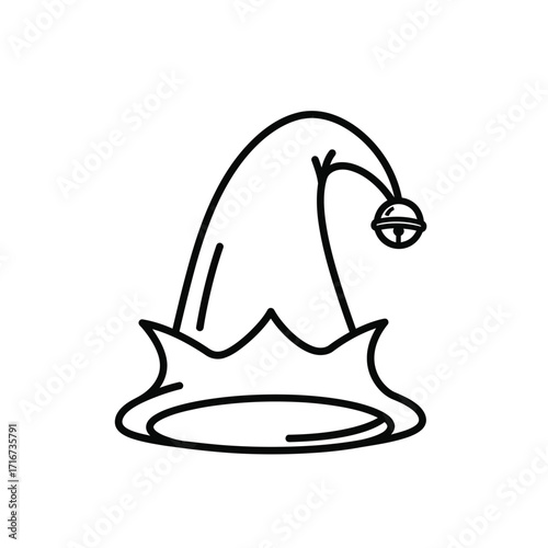 Simple Outline Drawing of a Jester or Elf Hat with a Bell