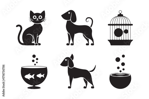 Silhouettes of pets and pet accessories