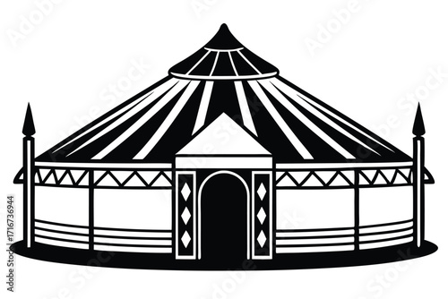 Black and White Graphic Illustration of a Circus or Festival Tent Structure