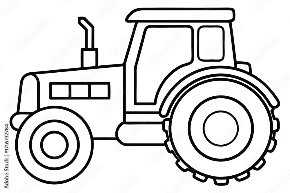 Obraz premium Line Drawing of a Classic Tractor with Cab and Large Wheels Illustration
